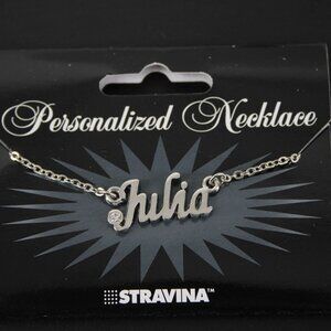 JULIA Name Silvertone Rhinestone 14.5" w 4.5" Multi Ring Ext Necklace